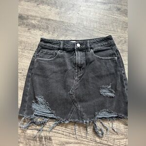 Distressed Black Denim Skirt